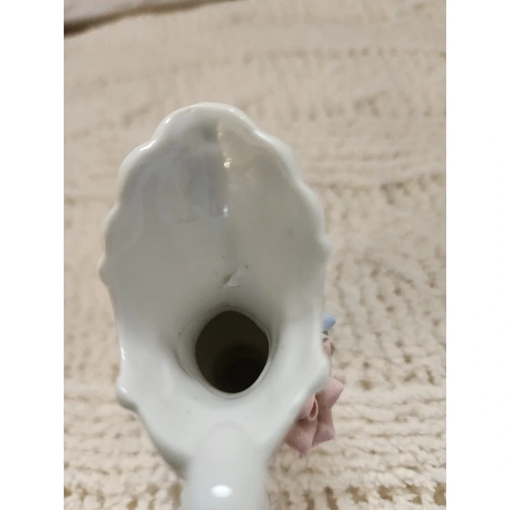 Vintage Mini Porcelain Pitcher Vase Applied Pink Blue Roses Gold Trim Made...